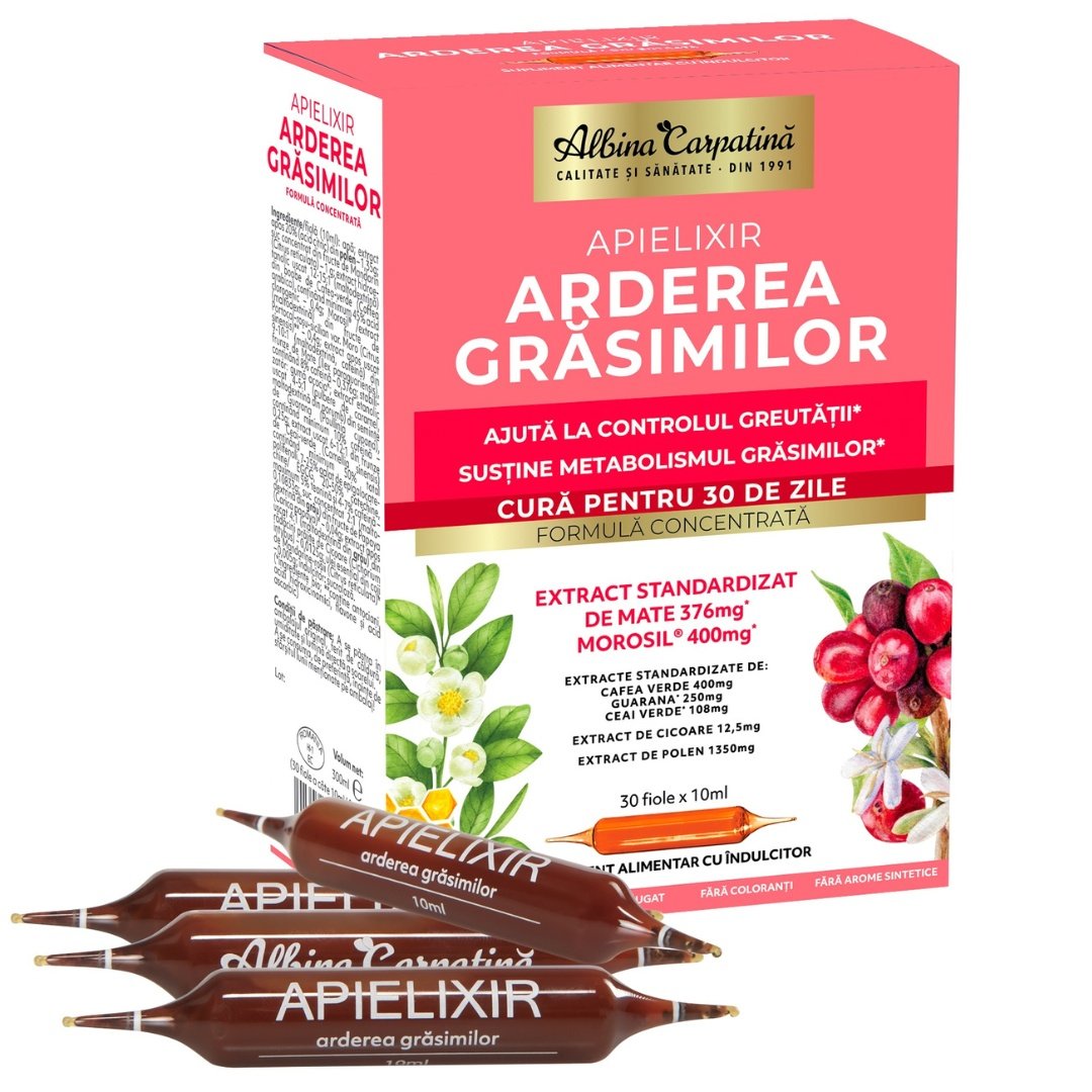 Apielixir Arderea grasimilor, 30 fiole, Albina Carpatina