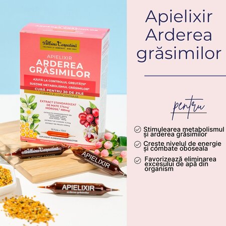 Apielixir Arderea grasimilor, 30 fiole, Albina Carpatina 723469