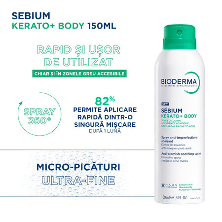 Spray tratament anti-acnee pentru corp Sebium Kerato+, 150 ml, Bioderma 794322