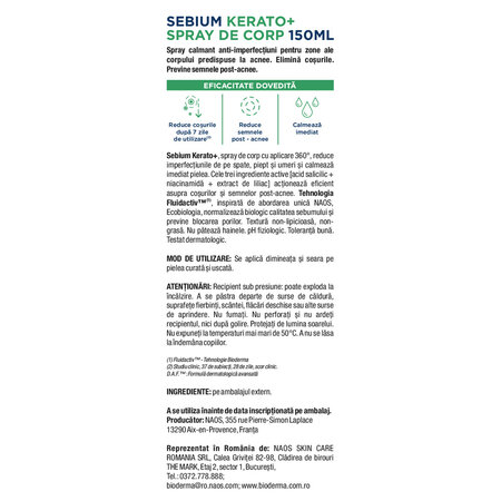Spray tratament anti-acnee pentru corp Sebium Kerato+, 150 ml, Bioderma 794326