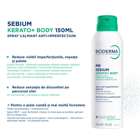 Spray tratament anti-acnee pentru corp Sebium Kerato+, 150 ml, Bioderma 794320