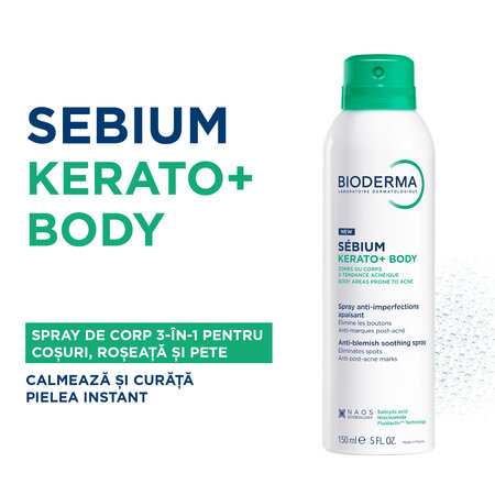 Spray tratament anti-acnee pentru corp Sebium Kerato+, 150 ml, Bioderma 794315