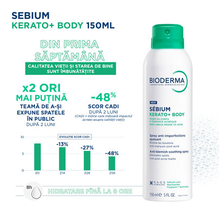 Spray tratament anti-acnee pentru corp Sebium Kerato+, 150 ml, Bioderma 794316
