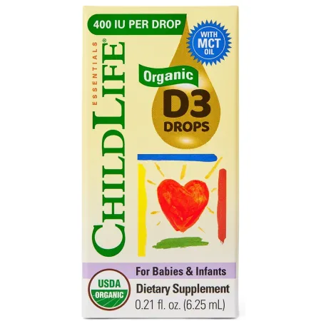 Picaturi organice cu vitamina D3 Childlife Essentials, 400 UI, 6.25 ml, Secom
