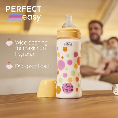 Biberon cu tetina din silicon si flux rapid Perfect Easy, Fetite, 4 luni+, 330 ml, Chicco 723838