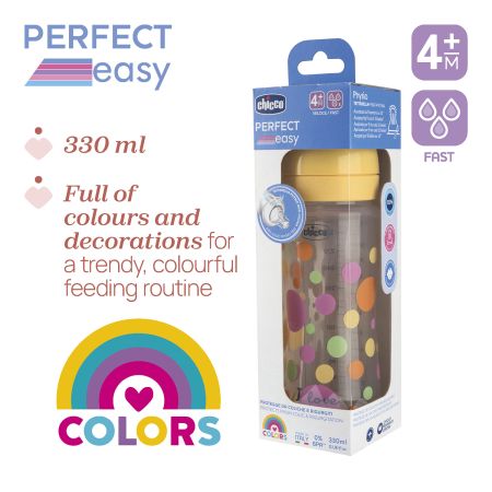 Biberon cu tetina din silicon si flux rapid Perfect Easy, Fetite, 4 luni+, 330 ml, Chicco 723840