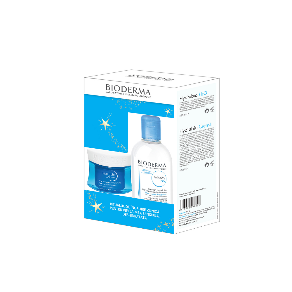 Pachet Solutie micelara Hydrabio H2O, 250 ml + Crema hidratanta Hydrabio, 50 ml, Bioderma