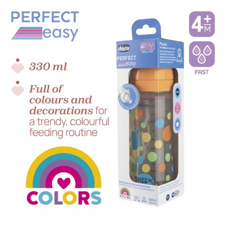 Biberon cu tetina din silicon si flux rapid Perfect Easy, Baieti, 4 luni+, 330 ml, Chicco 723891