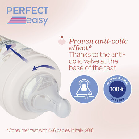 Biberon cu tetina din silicon si flux lent Perfect Easy, Unisex, 0 luni+, 150 ml, Chicco 723943