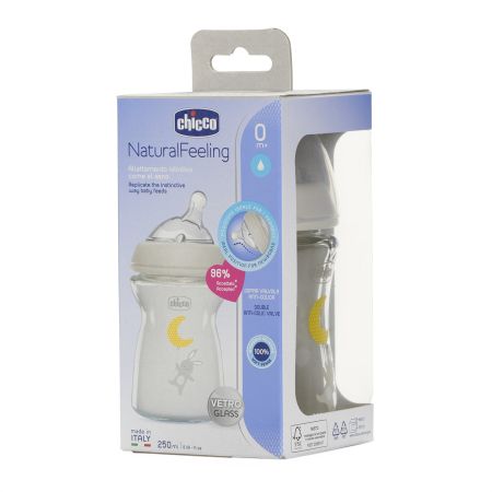 Biberon hranire din sticla Natural Feelling, 0 luni+, 250 ml, Chicco 724079