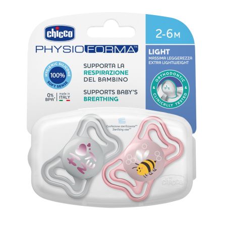 Suzeta PhysioForma Light, 2-6 luni, Roz, 2 bucati, Chicco