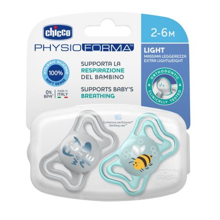 Suzeta PhysioForma Light, 2-6 luni, Bleu, 2 bucati, Chicco