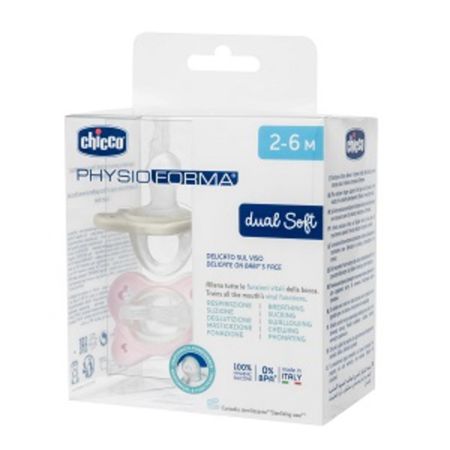 Suzeta anatomica PhysioForma Dual Soft, 2-6 luni, Roz, 2 bucati, Chicco