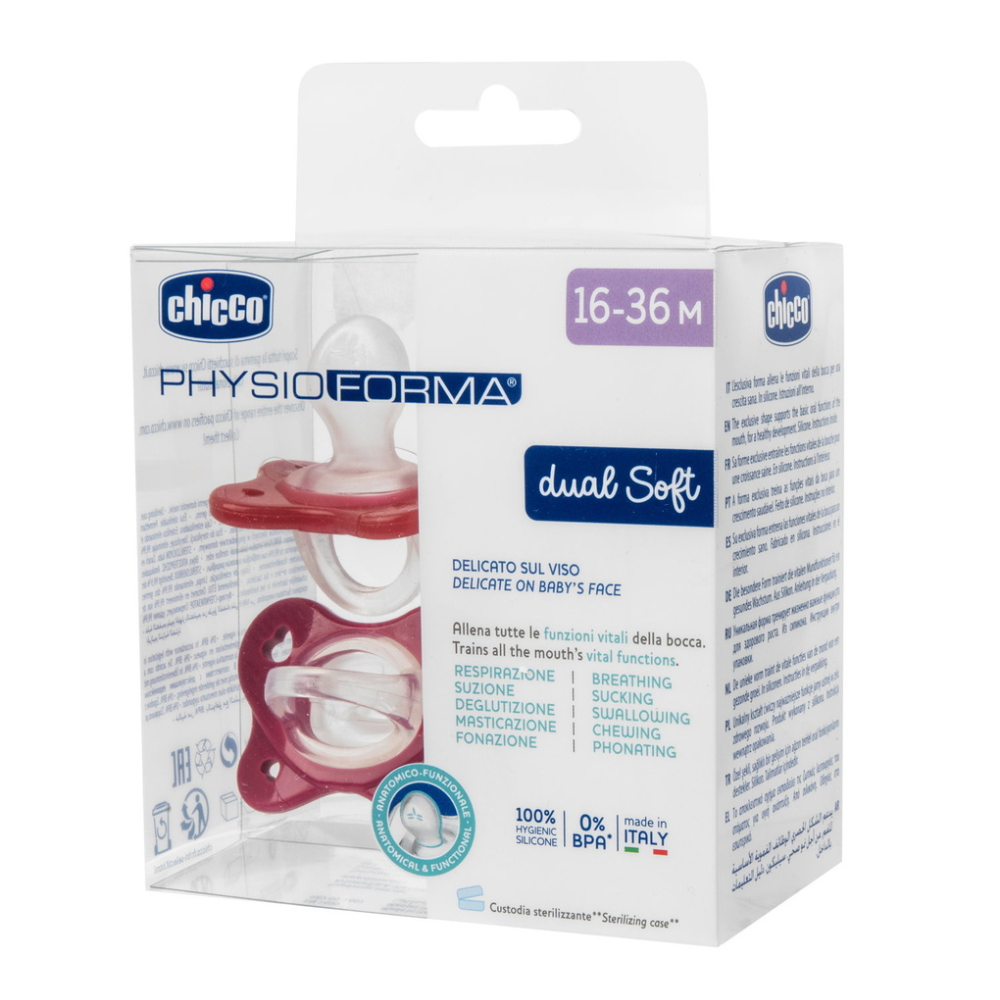 Suzeta anatomica PhysioForma Dual Soft, Roz, 16-36  luni, 2 bucati, Chicco