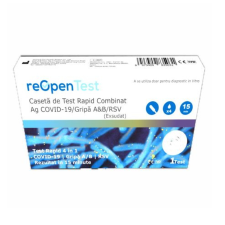Test Rapid SARS-COV-2 Ag & Influenza A&B / RSV 4 în 1 Combo Reopen, 1 bucata, Montana Med