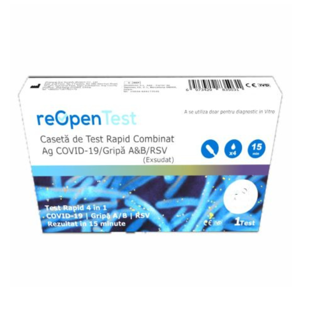 Test Rapid SARS-COV-2 Ag & Influenza A&B / RSV 4in1 Combo Reopen, 1 bucata, Montana Med