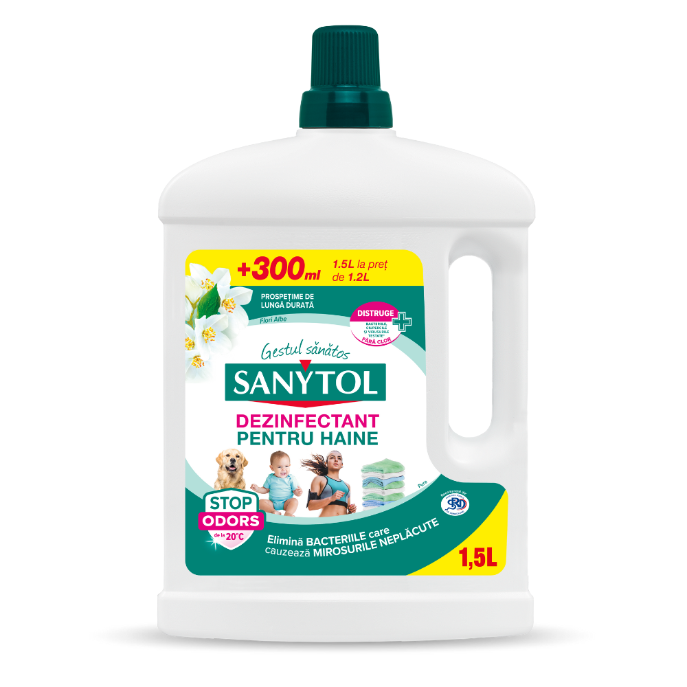Dezinfectant pentru haine cu parfum de flori albe, 1200 + 300 ml, Sanytol