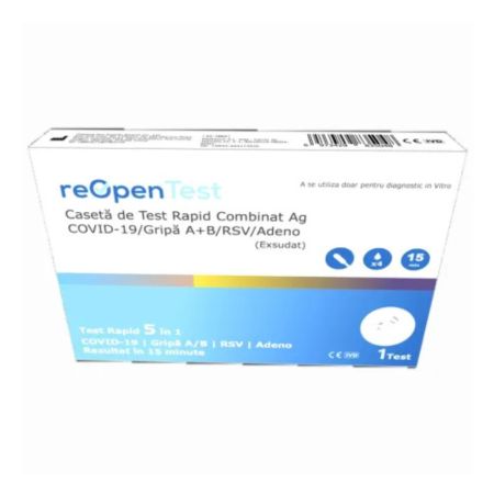 Test rapid SARS-CoV-2 Ag & Influenza A&B / RSV / Adeno 5in1 Reopen, 1 bucata, Montana Med
