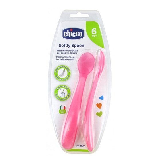 Set 2 lingurite silicon, Roz, 6 luni+, Chicco