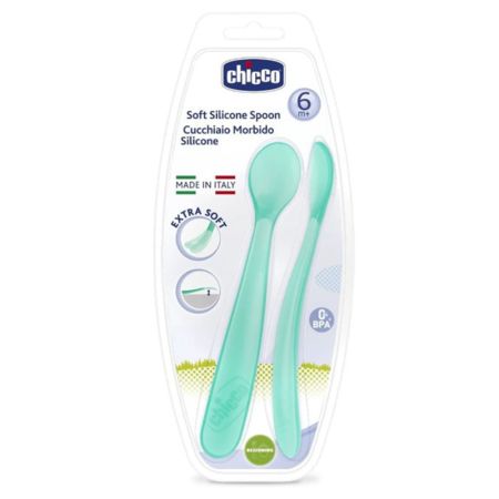 Set 2 lingurite silicon, 6 luni+, Turcoaz, Chicco