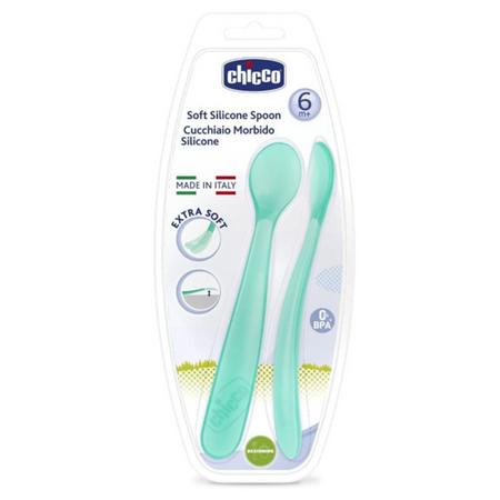 Set 2 lingurite silicon, 6 luni+, Turcoaz, Chicco