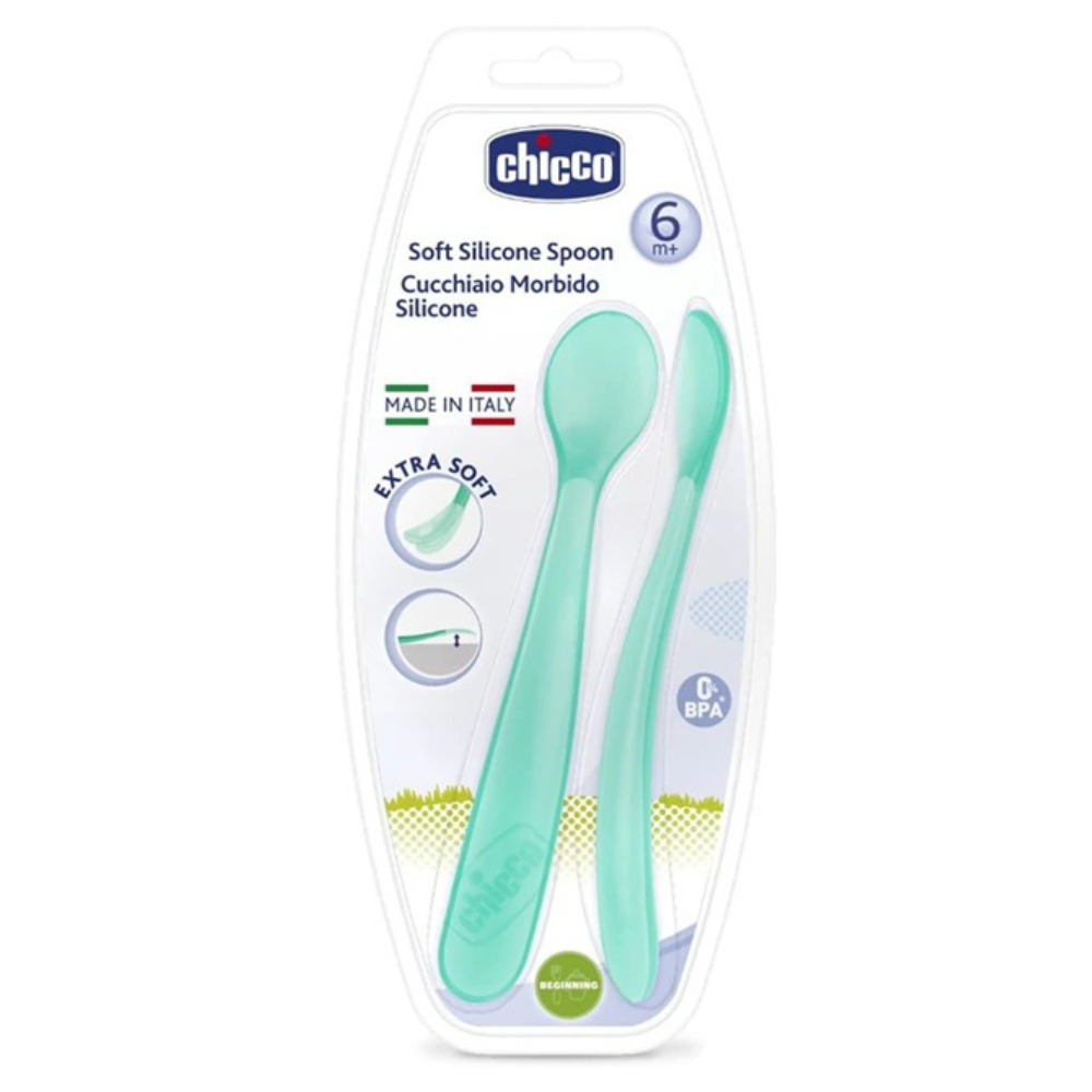 Set 2 lingurite silicon, Turcoaz, 6 luni+, Chicco