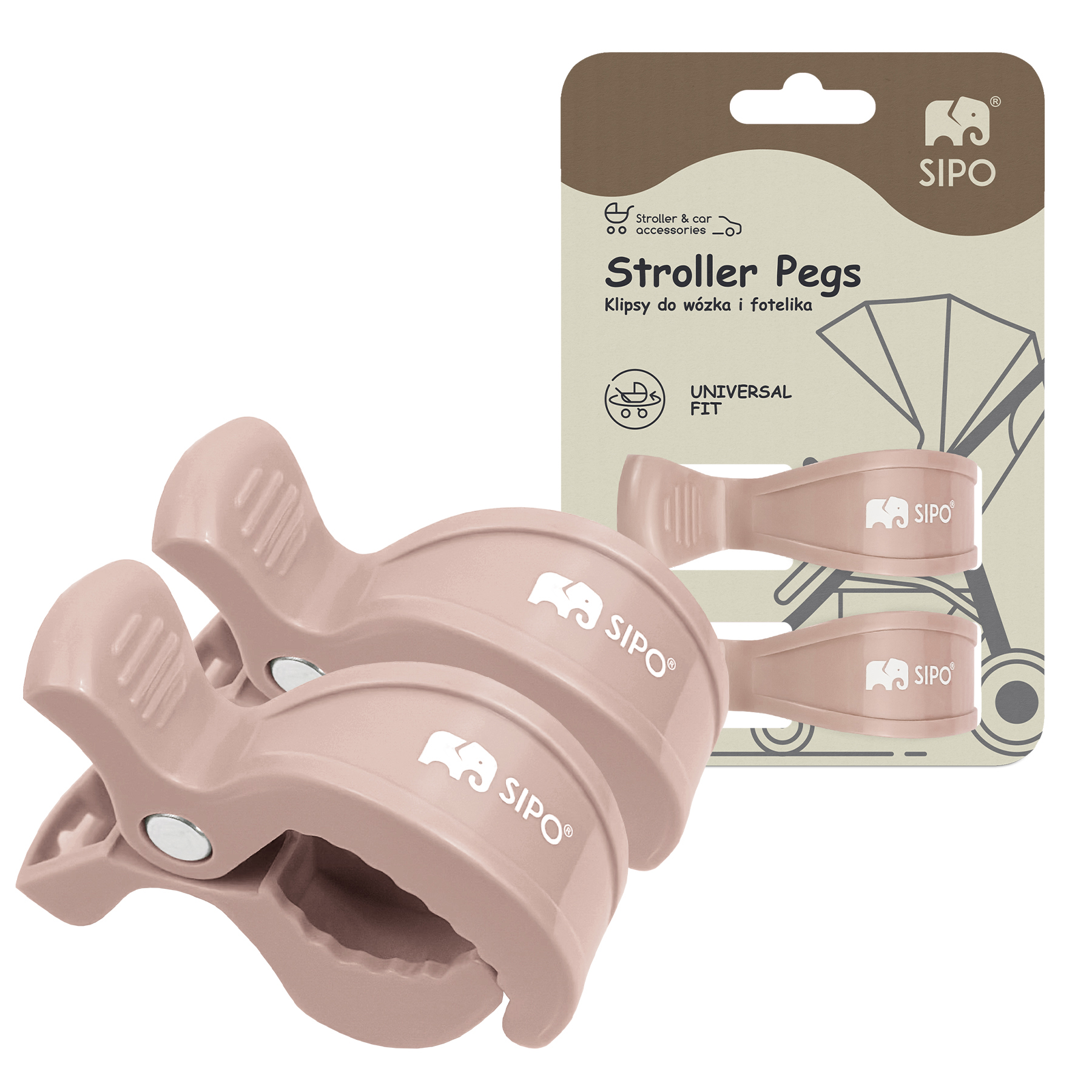 Cleme multifunctionale pentru carucior, Pink, 2 bucati, Sipo