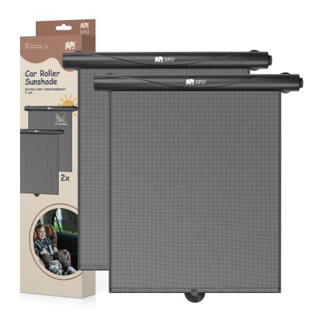 Set 2 parasolare tip rulou pentru geam auto, Negru, Sipo