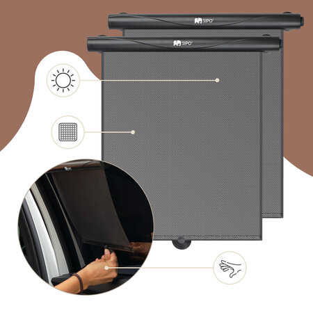 Set 2 parasolare tip rulou pentru geam auto, Negru, Sipo 724874