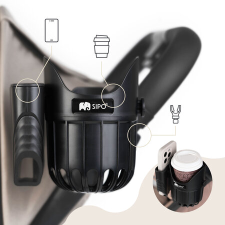 Suport 2 in 1 pentru pahar si telefon, Negru, Sipo 724892