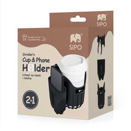 Suport 2 in 1 pentru pahar si telefon, Negru, Sipo 724900