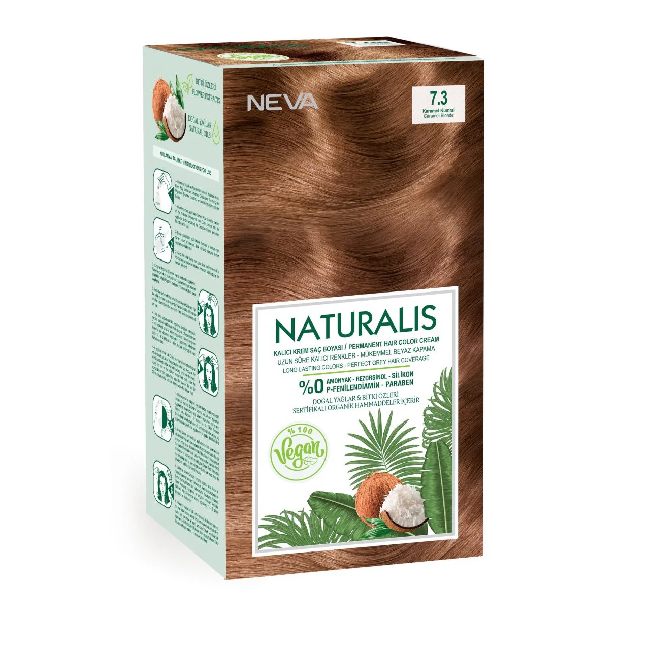 Vopsea de par vegana fara amoniac Naturalis, 7.3 Blond Caramel, 150 ml, Neva