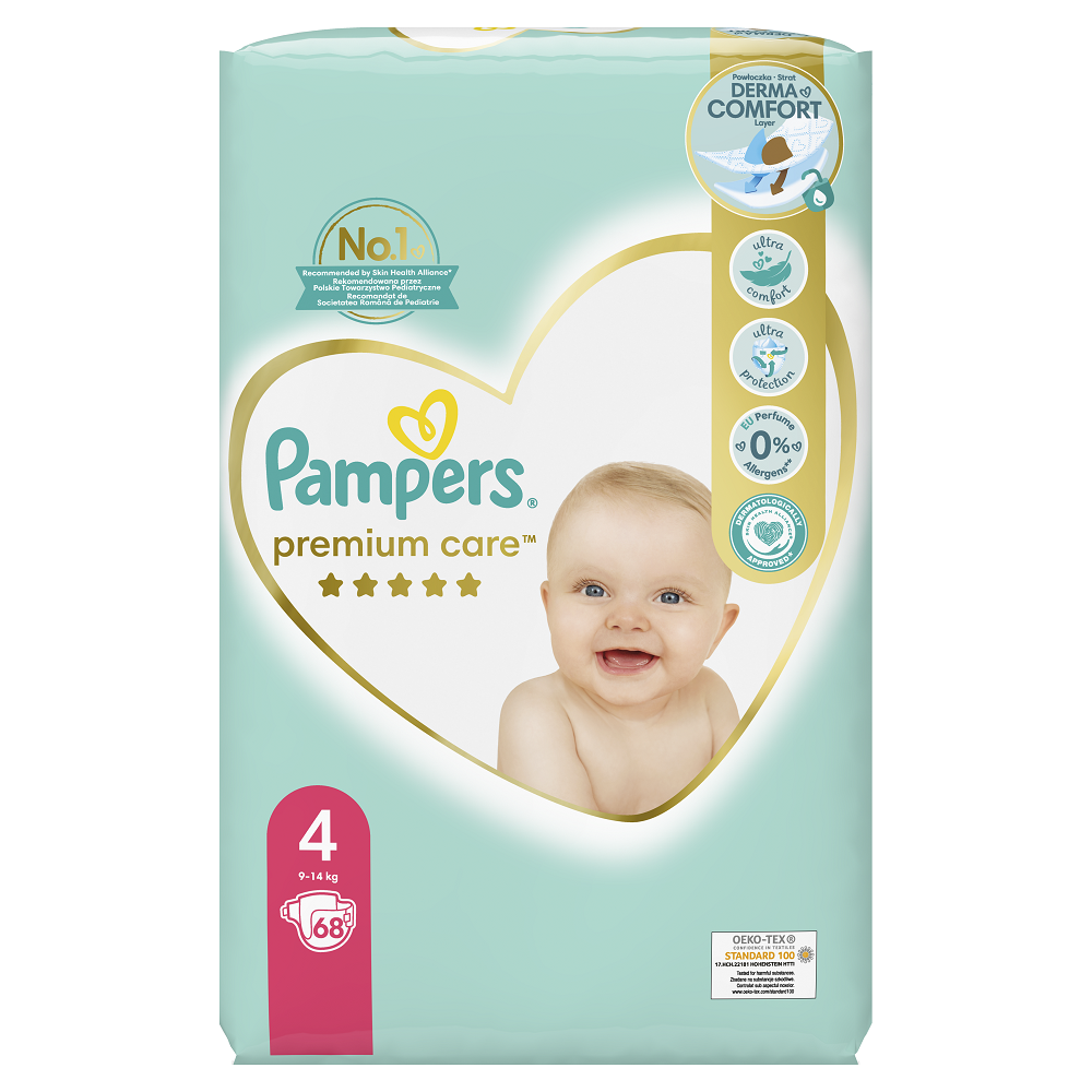 Scutece Premium Care, Nr. 4, 9-14 Kg, 68 buc, Pampers