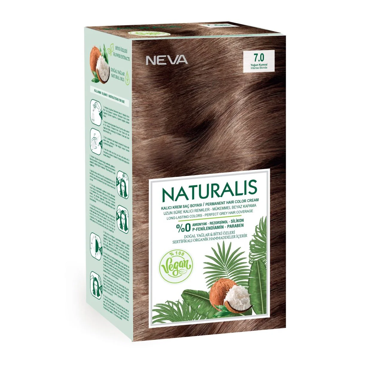 Vopsea de par vegana fara amoniac Naturalis, 7.0, Blond Intens, 150 ml, Neva