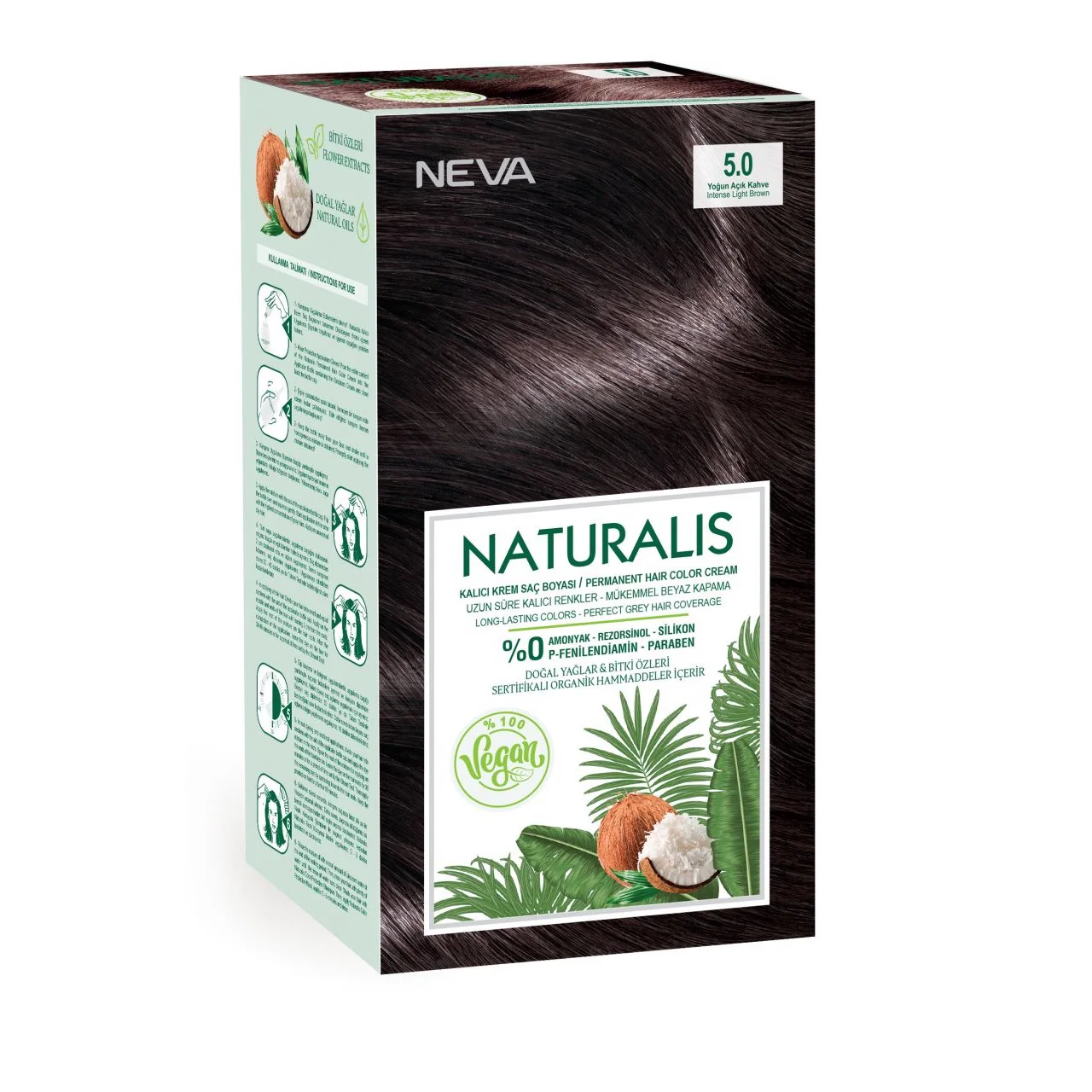 Vopsea de par vegana fara amoniac Naturalis, 5.0, Saten Deschis Intens, 150 ml, Neva