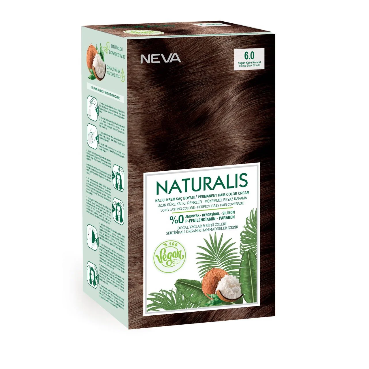 Vopsea de par vegana fara amoniac Naturalis, 6.0, Blond Inchis Intens, 150 ml, Neva