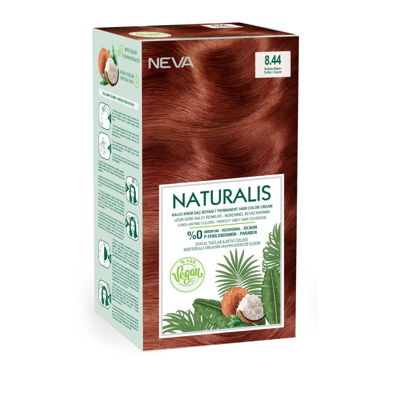 Vopsea de par vegana fara amoniac Naturalis, 8.44, Aramaniu Roscat, 150 ml, Neva