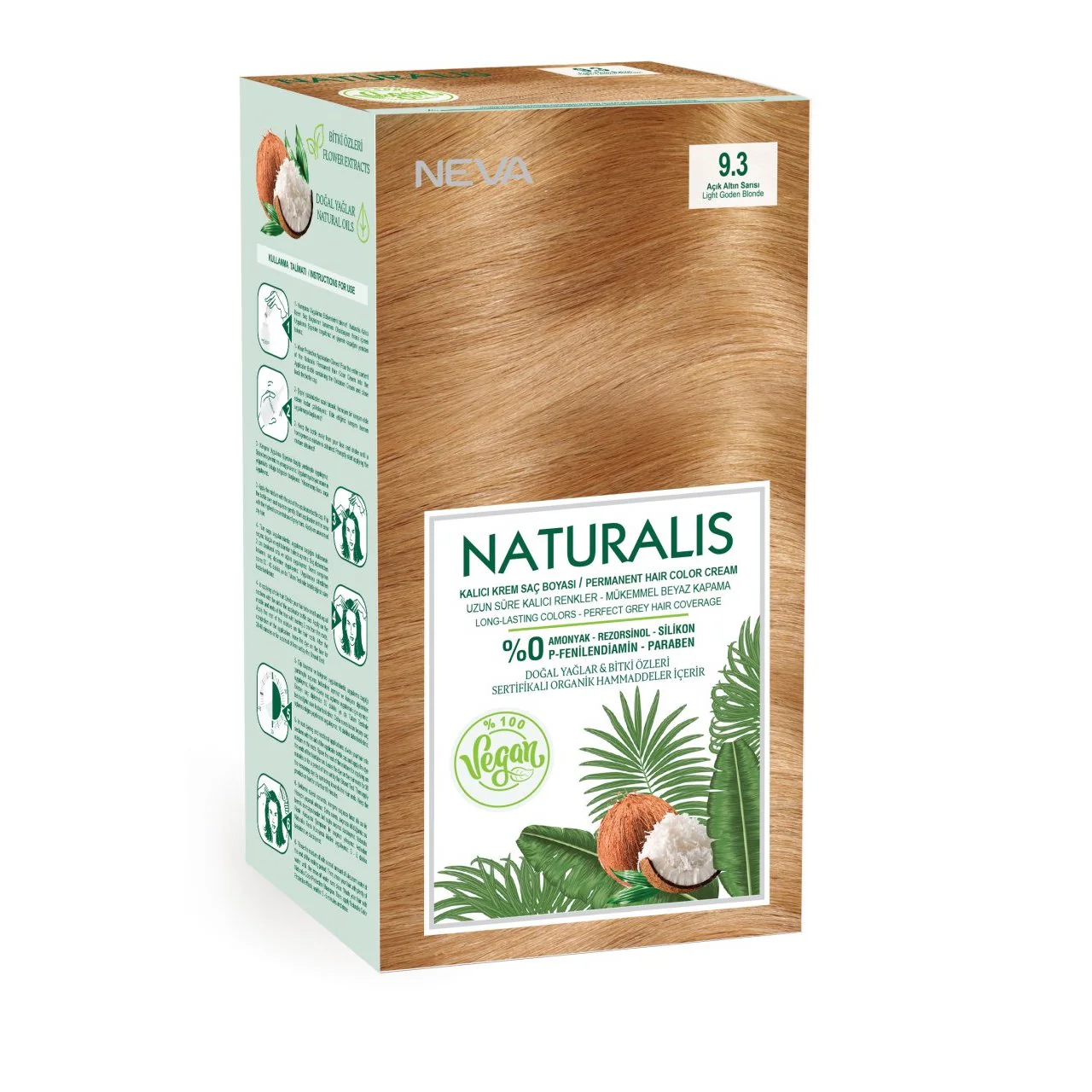 Vopsea de par vegana fara amoniac Naturalis, 9.3, Blond Deschis Auriu, 150 ml, Neva