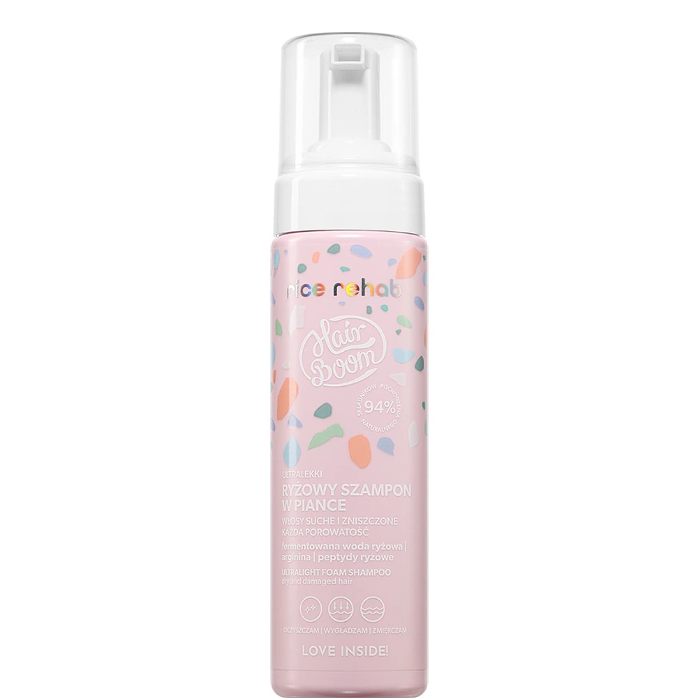 Sampon ultrausor cu orez HairBoom Rice Rehab, 200 ml, BodyBoom