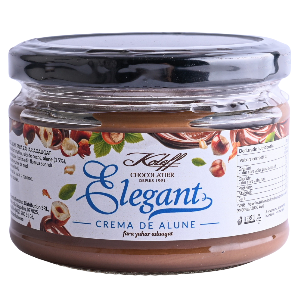 Crema de alune cu cacao fara zahar adaugat, 200 g, Elegant