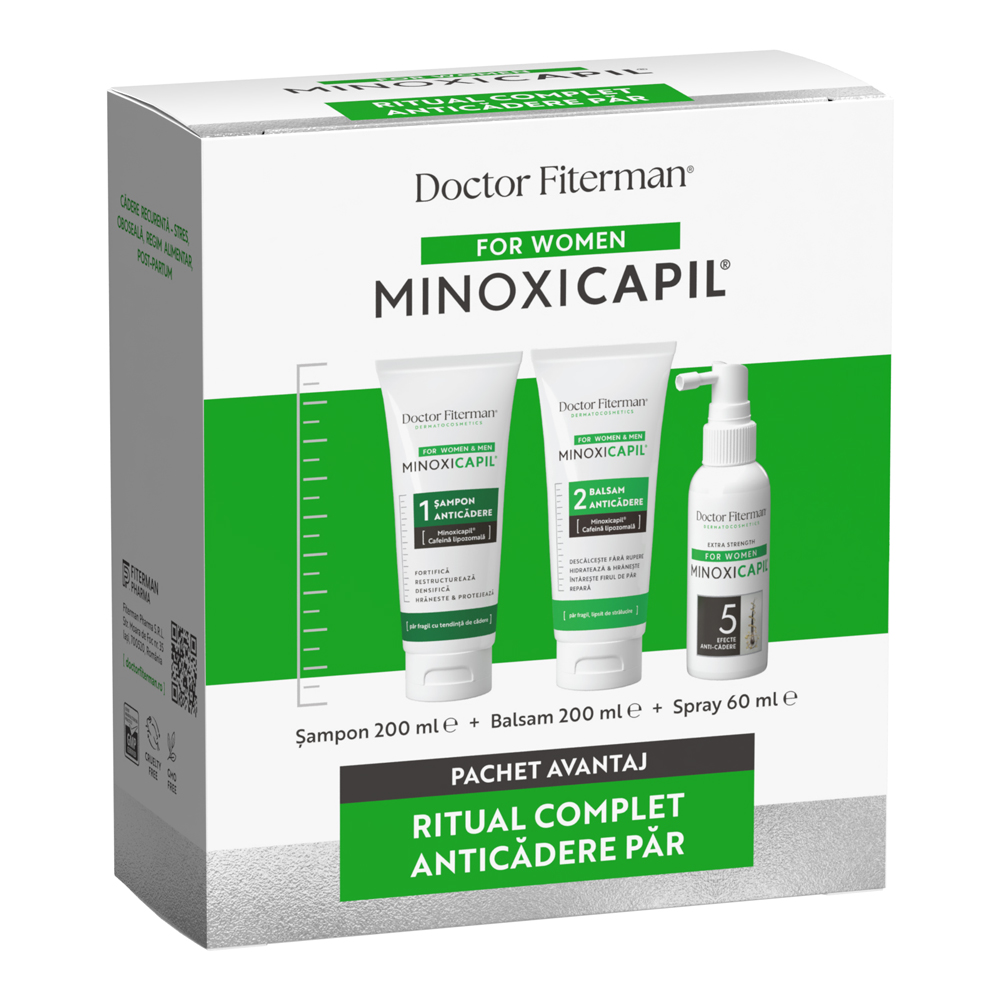 Pachet Ritual complet anticadere Minoxicapil, 60 ml + 200 ml + 200 ml, Doctor Fiterman