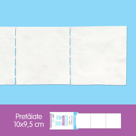 Dischete igienice patrate pentru bebelusi si copii, 10x9.5cm, 60 bucati, EasyCare Baby 725483