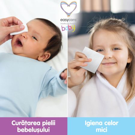Dischete igienice patrate pentru bebelusi si copii, 10x9.5cm, 60 bucati, EasyCare Baby 725484