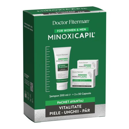 Pachet Vitalitate piele, unghii si par Minoxicapil, 2x30 capsule + 200 ml, Doctor Fiterman