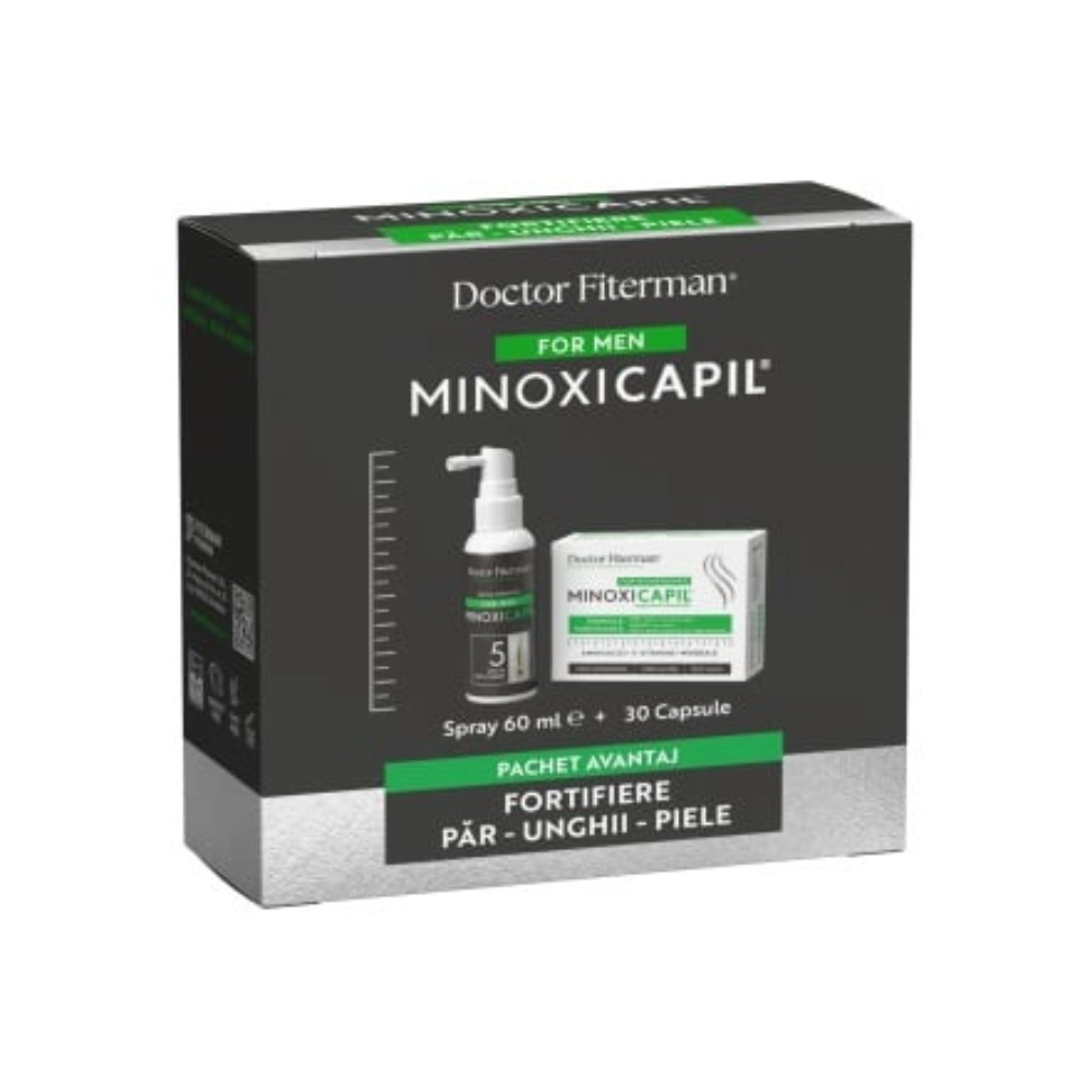 Pachet Fortifiere Par, Piele, Unghii Minoxicapil Men, 60 ml + 30 capsule, Doctor Fiterman