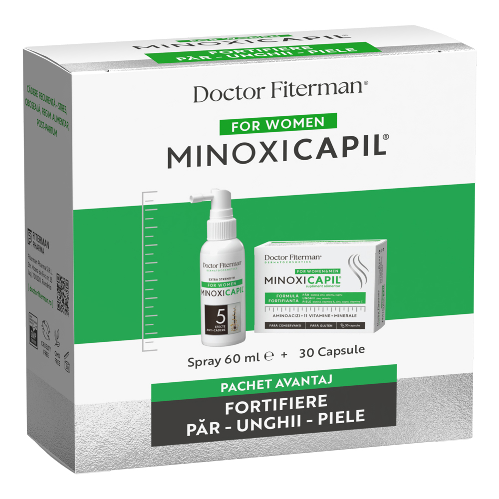 Pachet Fortofiere par, piele si unghii Minoxicapil, 60 ml + 60 capsule, Doctor Fiterman