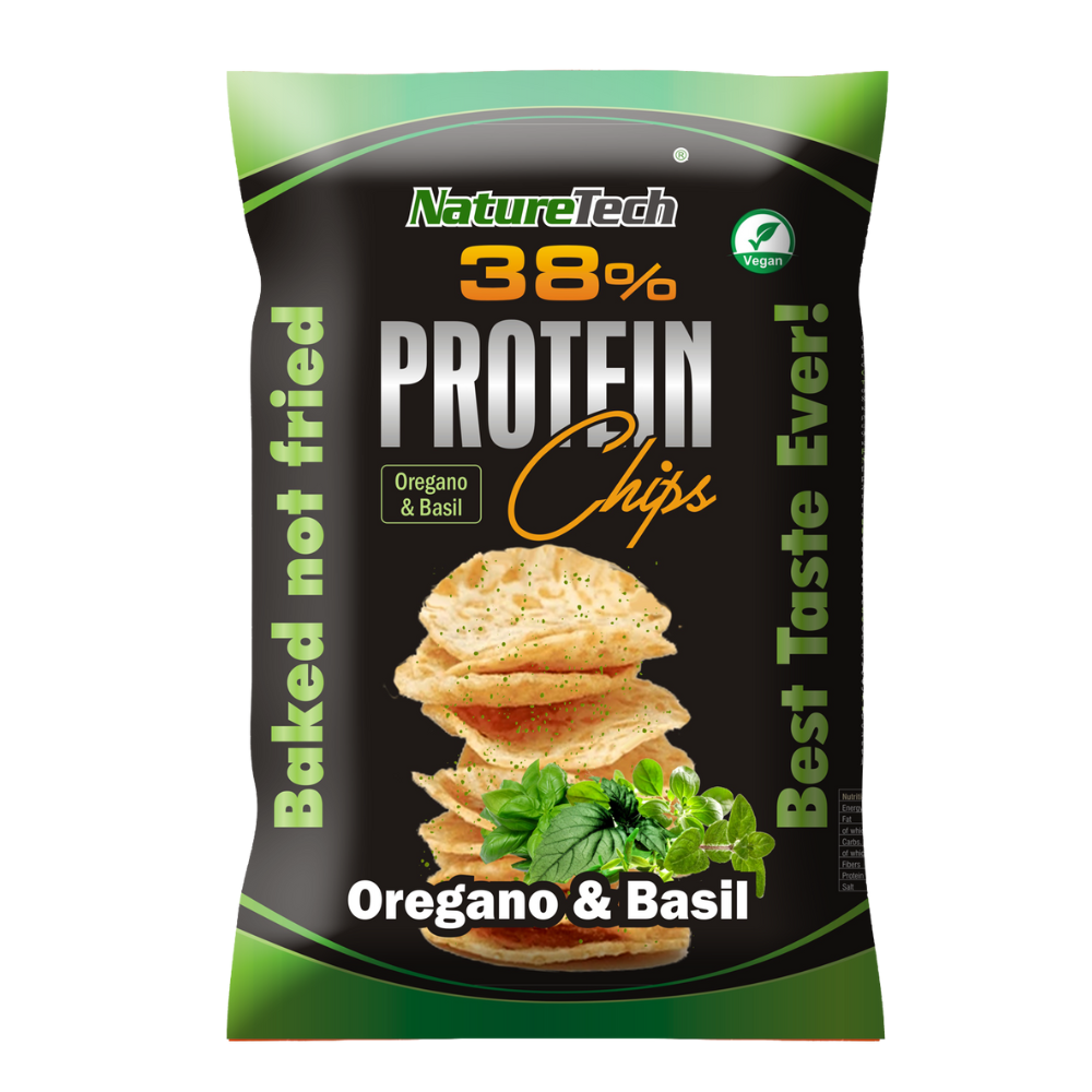 Chipsuri proteice 38% cu aroma de oregano si busuioc, 50 g, Nature Tech