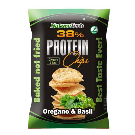 Chipsuri proteice 38% cu aroma de oregano si busuioc, 70 g, Nature Tech