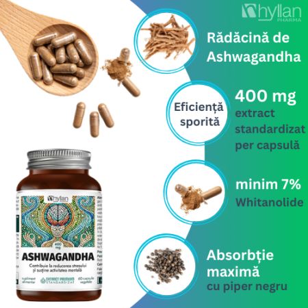 Ashwagandha, 400 mg, 60 capsule vegetale, Hyllan 725513