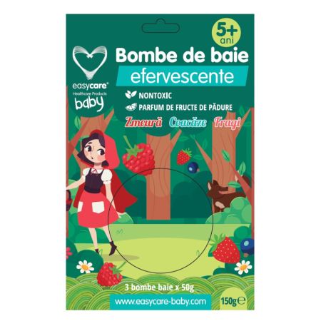 Bombe de baie efervescente pentru copii, 5 ani+, Fructe de padure, 3 bucati, Easycare